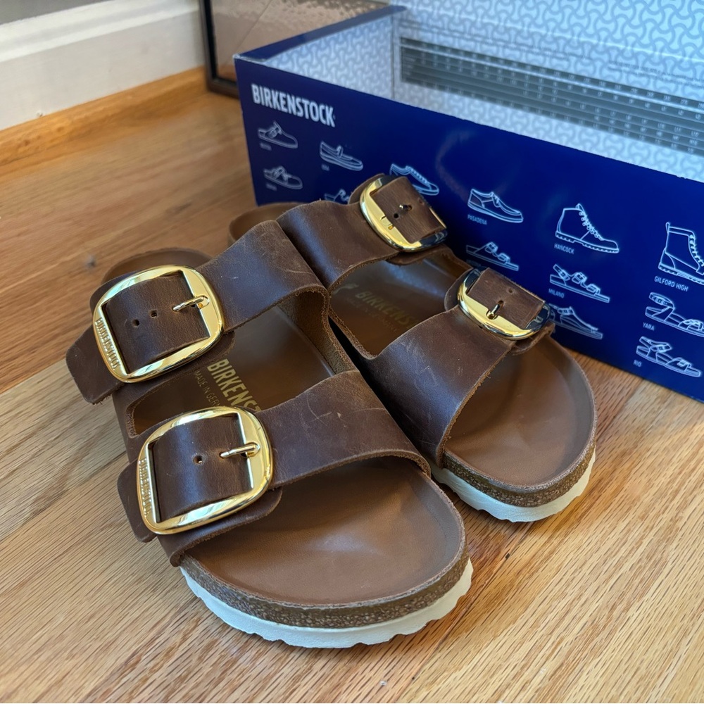 NEW Birkenstock Arizona Big Buckle in Oiled Leather Cognac 37